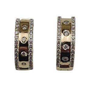 14K Yellow Gold and Diamond Huggie Hoop Earrings #23766